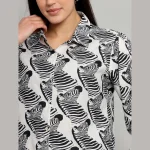 White & Black Zebra Printed Button Down Shirts - Image 5