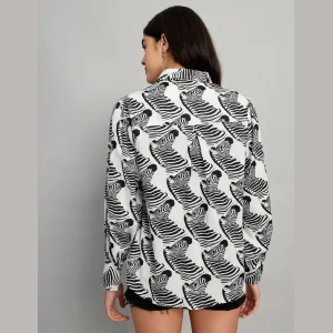 White & Black Zebra Printed Button Down Shirts - Image 7