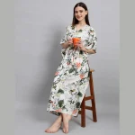 White Floral Print Beach Wear Cotton Kaftan