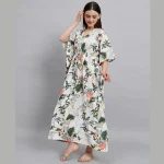 White Floral Print Beach Wear Cotton Kaftan - Image 2