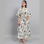 White Floral Print Beach Wear Cotton Kaftan - Image 3