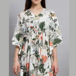 White Floral Print Beach Wear Cotton Kaftan - Image 5