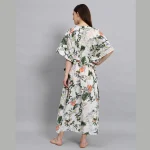 White Floral Print Beach Wear Cotton Kaftan - Image 6