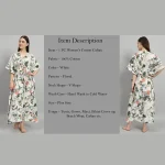 White Floral Print Beach Wear Cotton Kaftan - Image 7