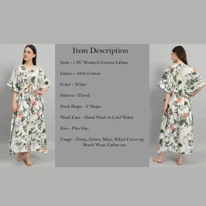 White Floral Print Beach Wear Cotton Kaftan - Image 7
