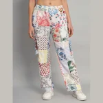 White Patchwork Cotton Baggy Trousers - Image 3