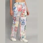 White Patchwork Cotton Baggy Trousers - Image 5