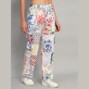 White Patchwork Cotton Baggy Trousers - Image 5