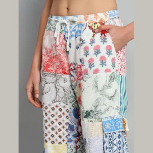 White Patchwork Cotton Baggy Trousers - Image 6