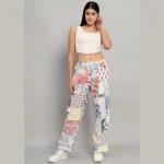 White Patchwork Cotton Baggy Trousers - Image 2