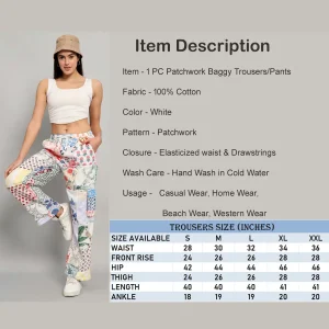 White Patchwork Cotton Baggy Trousers - Image 8