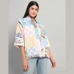 White Patchwork Pattern Women Cotton Shirts - Image 5