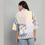 White Patchwork Pattern Women Cotton Shirts - Image 7