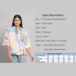 White Patchwork Pattern Women Cotton Shirts - Image 8