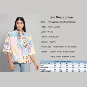 White Patchwork Pattern Women Cotton Shirts - Image 8