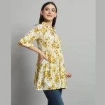 Women 3/4 Bell Sleeve Tops Beige Floral Printed Shirts - Image 4