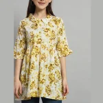 Women 3/4 Bell Sleeve Tops Beige Floral Printed Shirts - Image 5