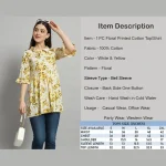 Women 3/4 Bell Sleeve Tops Beige Floral Printed Shirts - Image 8