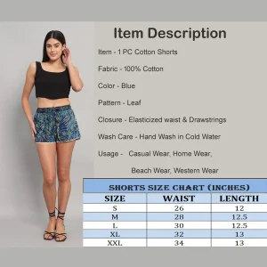 Women Beach Wear Cotton Short Blue Leaf Print - Image 8