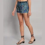 Women Beach Wear Cotton Short Blue Leaf Print - Image 4