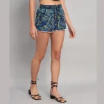 Women Beach Wear Cotton Short Blue Leaf Print - Image 5