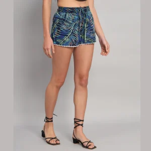 Women Beach Wear Cotton Short Blue Leaf Print - Image 5