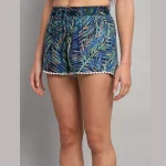 Women Beach Wear Cotton Short Blue Leaf Print - Image 6