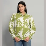 Women Beach Wear Green Ikat Printed Shirts - Image 3