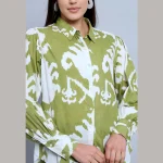 Women Beach Wear Green Ikat Printed Shirts - Image 5