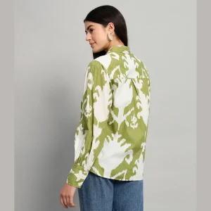 Women Beach Wear Green Ikat Printed Shirts - Image 7