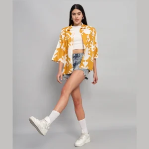 Women Beach Wear Mustard Color Loose Shirt - Image 6