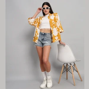 Women Beach Wear Mustard Color Loose Shirt - Image 4