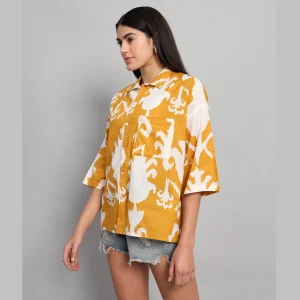 Women Beach Wear Mustard Color Loose Shirt - Image 5