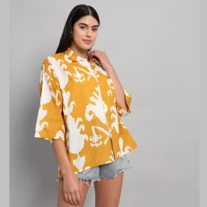 Women Beach Wear Mustard Color Loose Shirt - Image 3