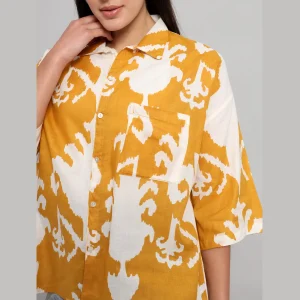 Women Beach Wear Mustard Color Loose Shirt - Image 9