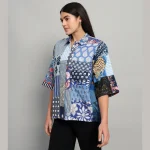 Women Beach Wear Oversized Shirts Blue Patchwork - Image 7