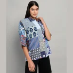 Women Beach Wear Oversized Shirts Blue Patchwork - Image 6