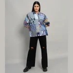 Women Beach Wear Oversized Shirts Blue Patchwork - Image 4