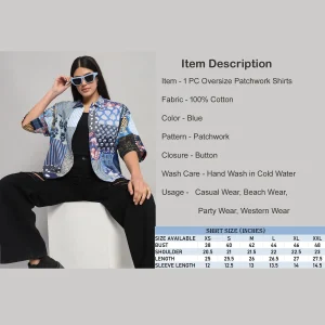 Women Beach Wear Oversized Shirts Blue Patchwork - Image 9