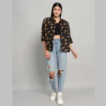 Women Black Panther Print Cotton Oversized Shirts - Image 3