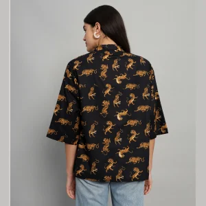 Women Black Panther Print Cotton Oversized Shirts - Image 9