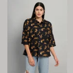 Women Black Panther Print Cotton Oversized Shirts - Image 2
