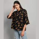 Women Black Panther Print Cotton Oversized Shirts - Image 5