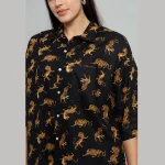 Women Black Panther Print Cotton Oversized Shirts - Image 8