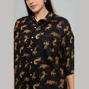 Women Black Panther Print Cotton Oversized Shirts - Image 8