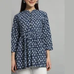 Women Blue Floral Print Beach Wear 3/4 Sleeve Tops Dress - Image 5