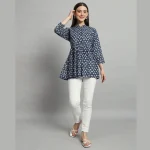 Women Blue Floral Print Beach Wear 3/4 Sleeve Tops Dress - Image 6