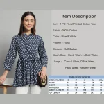 Women Blue Floral Print Beach Wear 3/4 Sleeve Tops Dress - Image 8