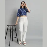 Women Blue Paisley Print Cotton Crop Tops / Shirts