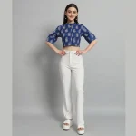 Women Blue Paisley Print Cotton Crop Tops / Shirts - Image 6